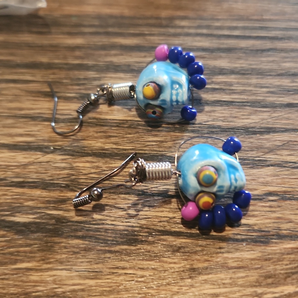 Blue Skull Earrings
